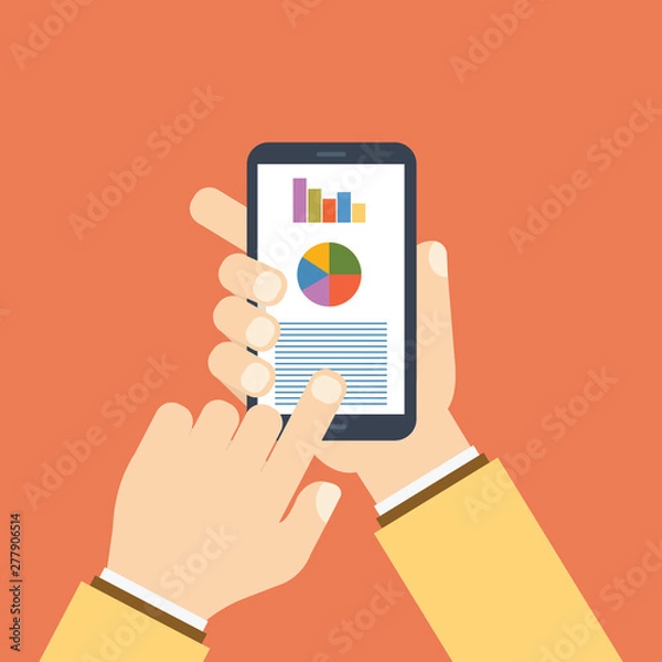 Fototapeta Statistics, analytics, report on the phone screen