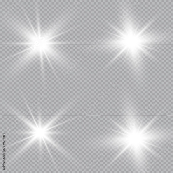 Fototapeta Set of Vector glowing light effect stars bursts with sparkles on transparent background. Transparent stars.