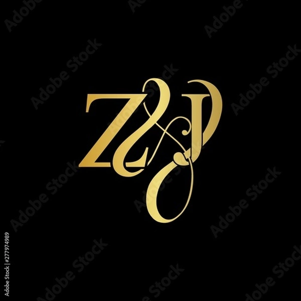 Fototapeta Z & J ZJ logo initial vector mark. Initial letter Z & J ZJ luxury art vector mark logo, gold color on black background.