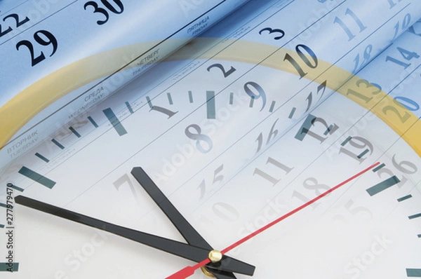 Fototapeta Business time concept, collage with clock and calendar pages