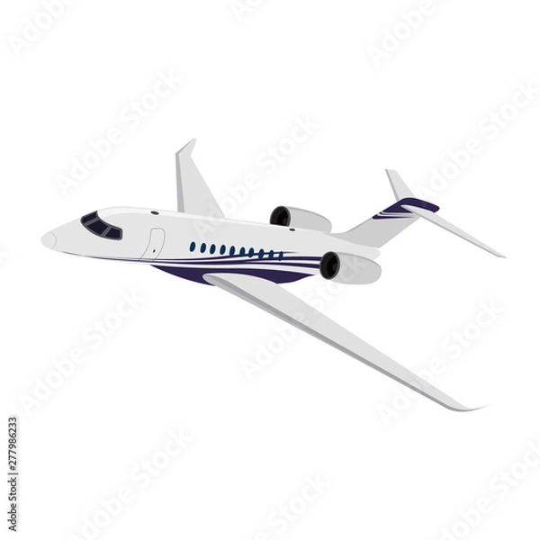 Fototapeta Private jet, side view, vector illustration   