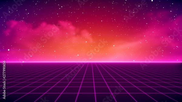 Fototapeta Retro Sci-Fi Background Futurystyczny krajobraz lat 80-tych. Cyfrowa powierzchnia cybernetyczna. Nadaje się do projektowania w stylu lat 80-tych