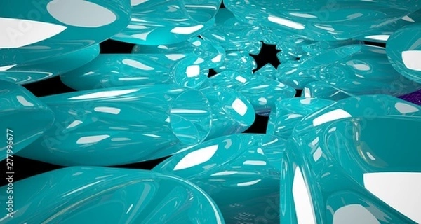 Obraz Abstract dynamic interior with colored smooth objects with neon lighting. 3D illustration and rendering