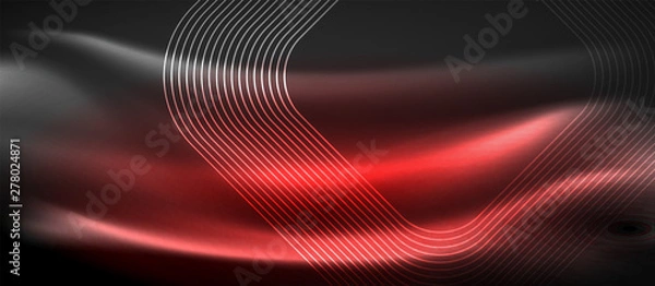 Fototapeta Glowing shiny neon squares abstract background, techno modern template