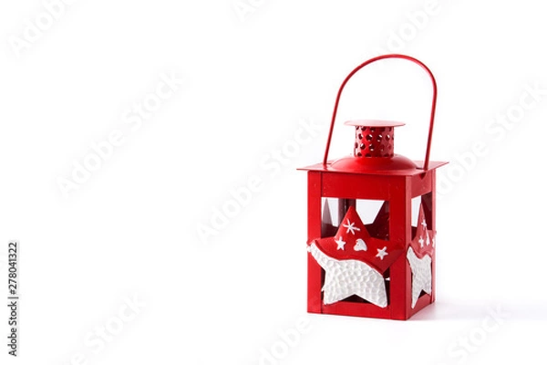 Fototapeta Red Christmas lantern isolated on white background. Copyspace