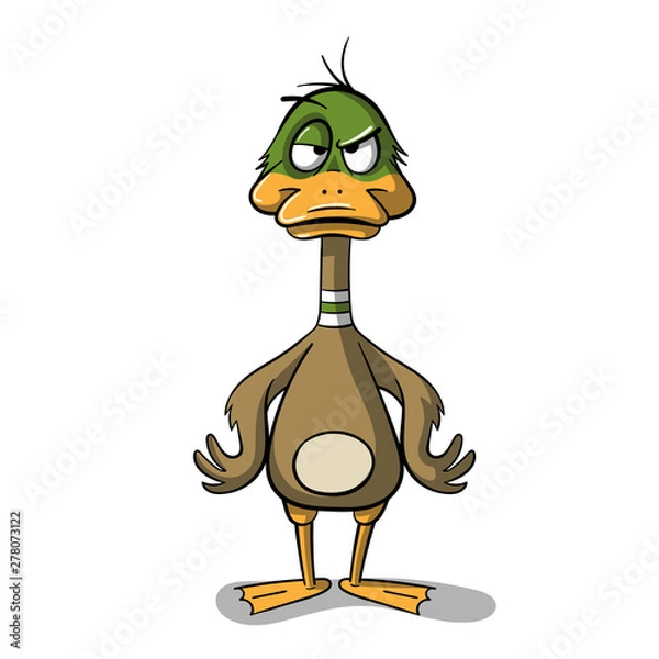 Fototapeta Kaczka kreskówka zły. Ilustracja wektorowa rysować ręka.