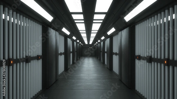 Fototapeta 3d render interior. Futuristic hallway. Interior concept design