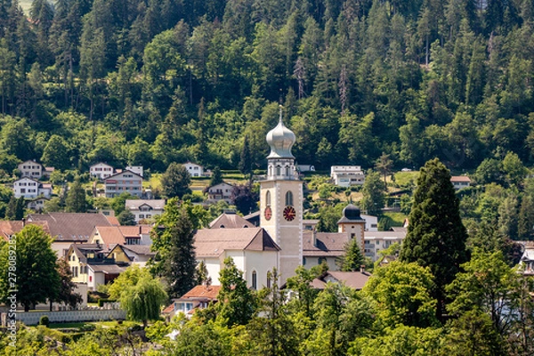 Obraz View from a beautiful old church in Thusis in the swiss alps