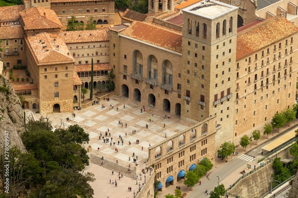 Fototapeta Courtyard and monastry from Montserrat from above