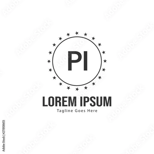 Fototapeta Initial PI logo template with modern frame. Minimalist PI letter logo vector illustration