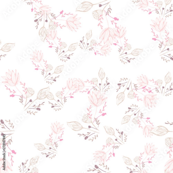 Obraz Beautiful chinese pattern with black lotus flowers pattern on white background for celebration design. Natural vector illustration. Seamless floral pattern.