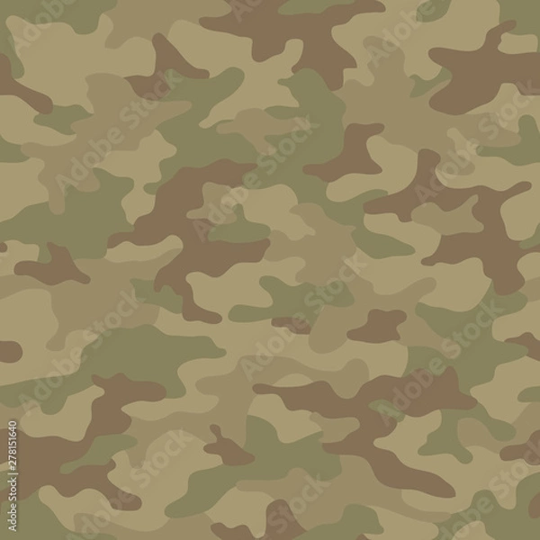 Fototapeta Seamless camouflage pattern. Khaki texture, vector illustration. Camo print background. Abstract military style backdrop