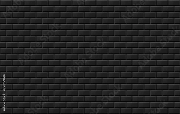 Fototapeta Panoramic image of black ceramic metro tile wall. Black tiles texture background.