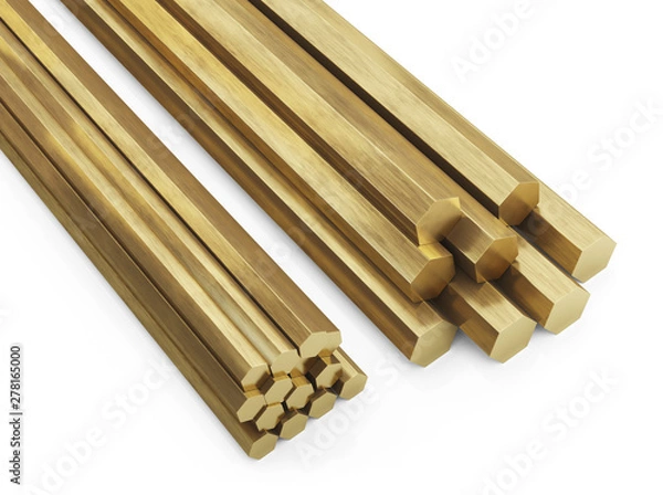 Fototapeta Brass rods of various sizes. Isolated, clipping path included.