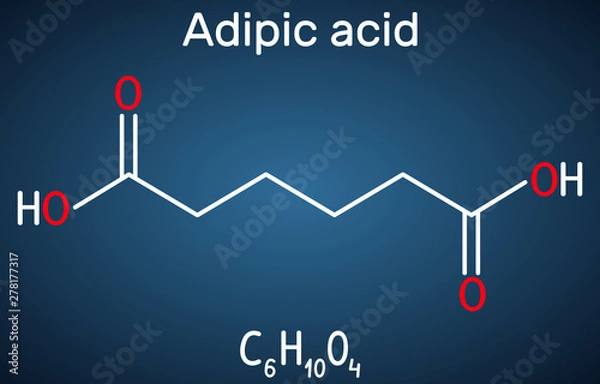 Fototapeta Adipic acid or hexanedioic, dicarboxylic acid molecule. It is food additive E355, also is used as precursor for the production of nylon