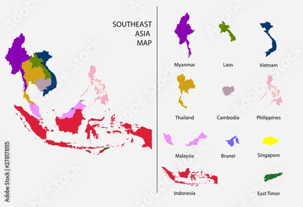 Fototapeta Southeast Asia map graphic vector - Separated isolated country map for design work or info graphic education and geography