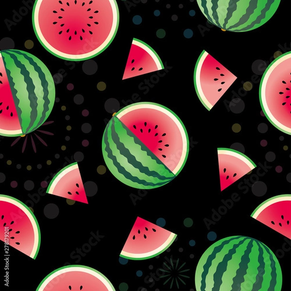 Obraz スイカ　エンドレス柄　背景花火