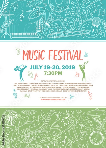 Obraz Woodwind orchestra live show poster vector template