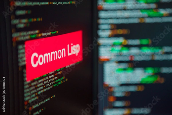 Fototapeta Programming language, Common Lisp inscription on the background of computer code.