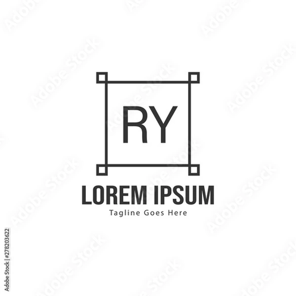 Fototapeta Initial RY logo template with modern frame. Minimalist RY letter logo vector illustration