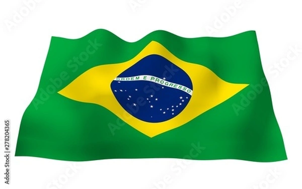 Fototapeta Waving flag of Brazil. Ordem e Progresso. Order and progress. Rio de Janeiro. South America. State symbol. 3d illustration