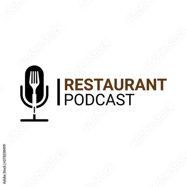 Fototapeta podcast bar and restaurant with microphone and beer vector design template