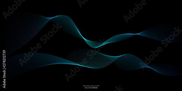 Fototapeta Abstract vector wave line flowing green and blue color isolated on black background for design elements in concept technology, music, science, A.I.