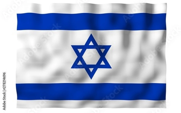 Fototapeta The flag of Israel. State symbol of the State of Israel. A blue Star of David between two horizontal blue stripes on a white field. 3d illustration