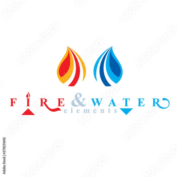 Fototapeta Nature elements balance conceptual emblem for use as marketing design symbol. Fire and water harmony.
