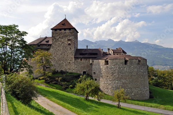 Fototapeta Old stone castle in the mountains in Vaduz, Liechtenstein