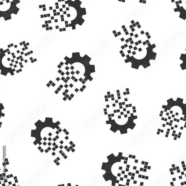 Fototapeta Digital gear icon seamless pattern background. Cog vector illustration on white isolated background. Techno wheel business concept.