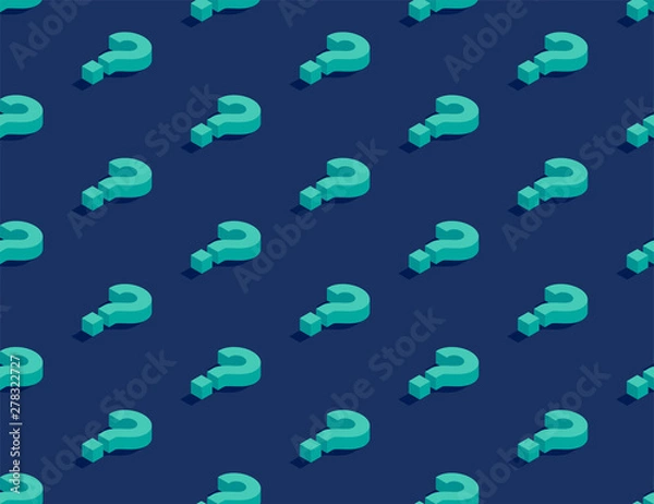Obraz Znak zapytania symbol 3D izometryczny wzór bez szwu, plakat koncepcja wątpliwości i banner projekt pionowy ilustracja na białym tle na niebieskim tle z miejsca na kopię, wektor eps 10