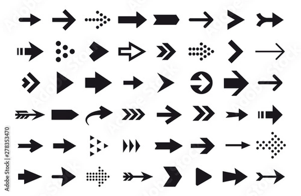 Fototapeta Arrow icons, vector arrow cursor isolated on white background. Direction arrow right, pointer navigation illustration