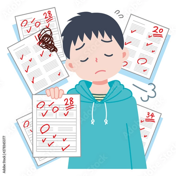 Obraz 成績が落ちた男の子のイラスト