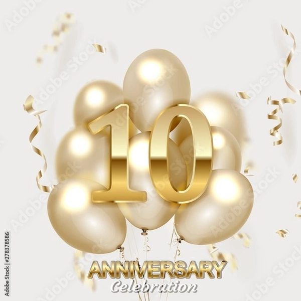 Obraz 10 Anniversary gold numbers with golden confetti.