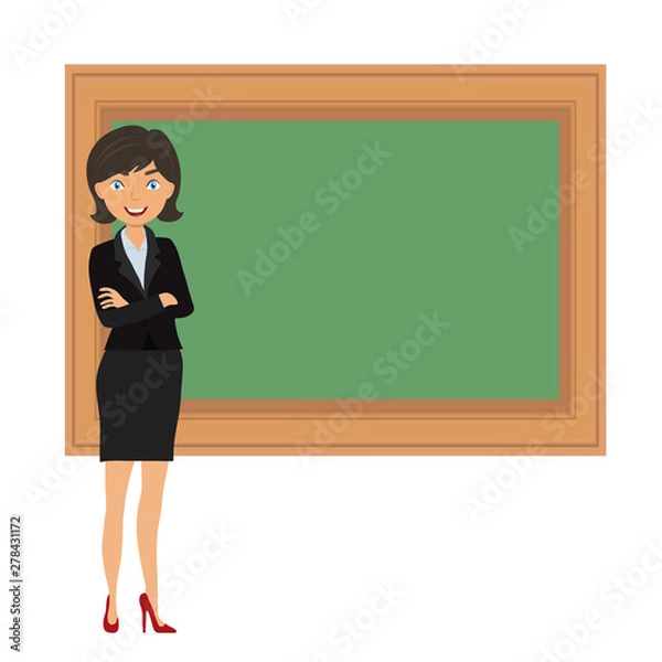 Fototapeta Smiling teacher over green blackboard on white, stock vector illustration