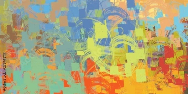 Fototapeta Handmade surreal abstract pattern. Modern artistic canvas. 2d illustration. Texture backdrop painting.