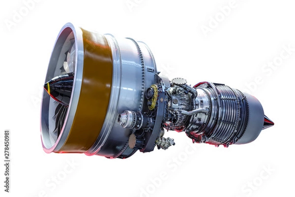 Obraz Airplane jet engine isolated on white background, with work path