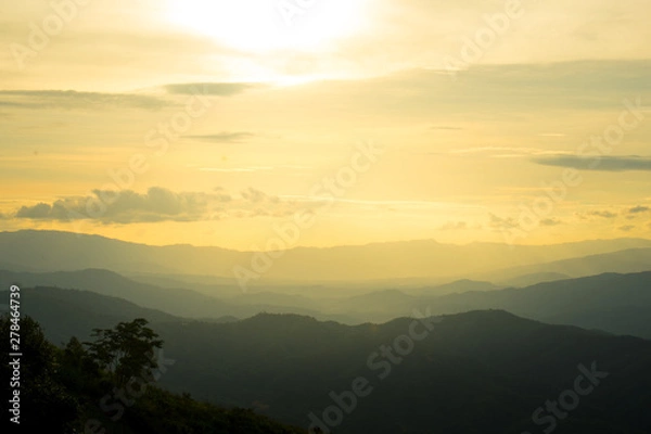 Obraz The longitudinal mountains and the setting sun and the forest on Doi Tung