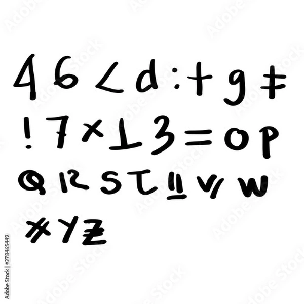 Fototapeta handwritten brush script Black and white English alphabet lettering doodle Letter vector