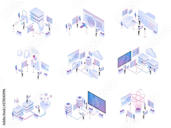 Fototapeta Big Data Isometric Illustration Set Concept. Modern flat design concept of web page design for website and mobile website.Vector illustration EPS 10