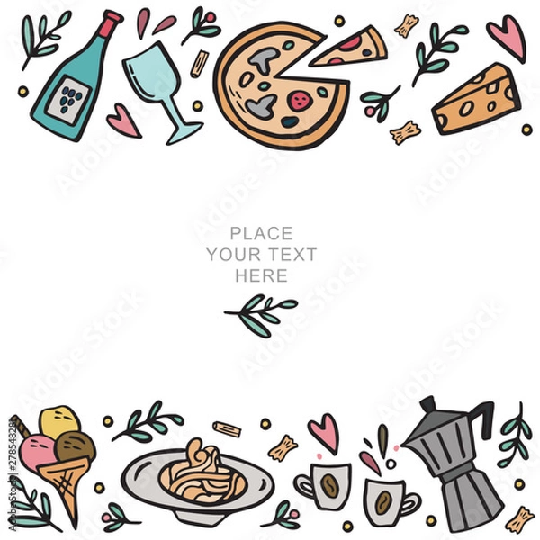 Fototapeta Banner template with space for your text with traditional italian food.