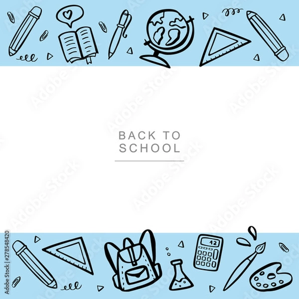 Fototapeta Back to school banner template. Hand drawn vector illustration with space for your text.