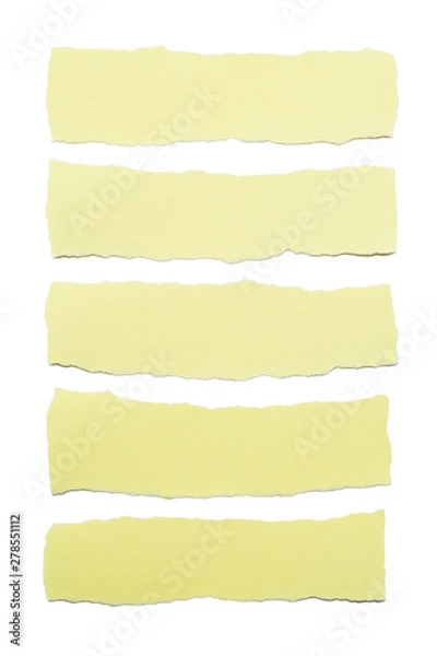 Fototapeta Collection of yellow paper stripes with torn edges isolated on white background