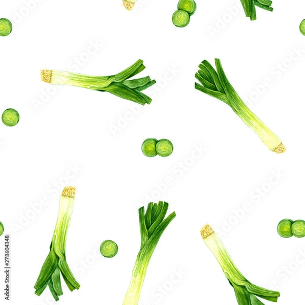 Fototapeta Watercolour original leeks pattern