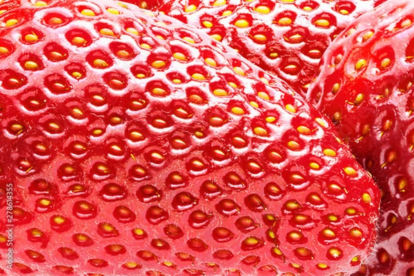 Fototapeta Strawberry Background. Fresh Ripe Strawberry Extremely Close-Up, Full Depth of Field