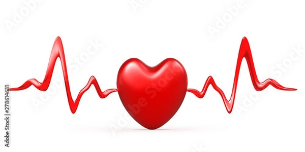 Fototapeta Heart pulse, cardiogram line illustration, heartbeat. 3d-rendering.