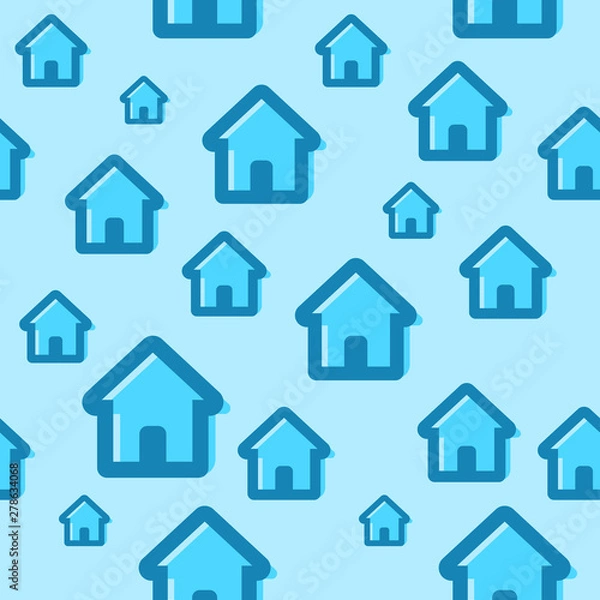 Obraz Seamless pattern with house icons. Vector illustration for design of a website related to real estate business. Blue color creates comfort and style.