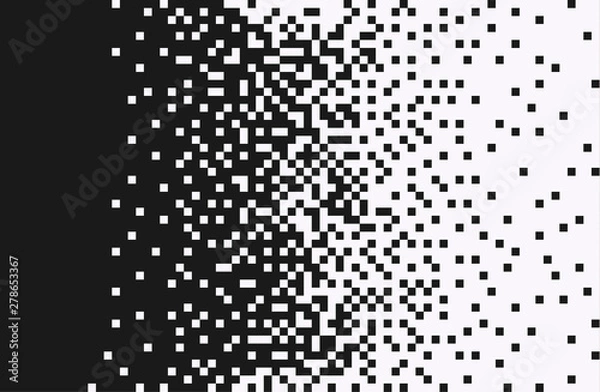 Obraz The pixels are scattered, dissolve. Vector monochrome style. Abstract random squares, background. Template. Monochrome style.