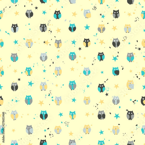 Fototapeta Seamless pattern with funny owls